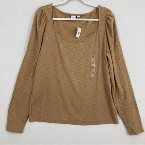 New GAP Light Brown Soft Stretch Knit Sweetheart Neck Long Sleeve Top XXL